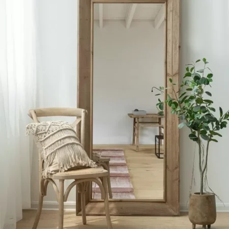 مرايا خشب طويلة من الصنوبر الطبيعي - قابلة للتعليق والتسنيد، 190 سم × 85 سم