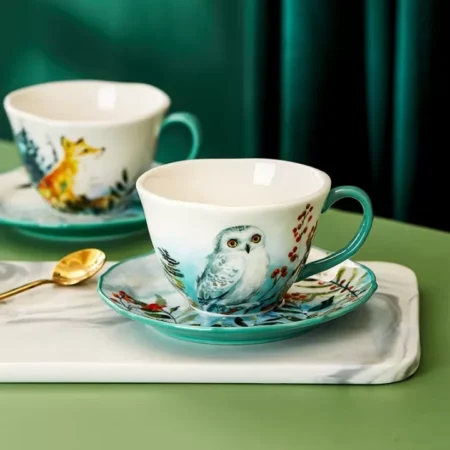 كوب مع صحن من السيراميك سعة 200 مل - البومة