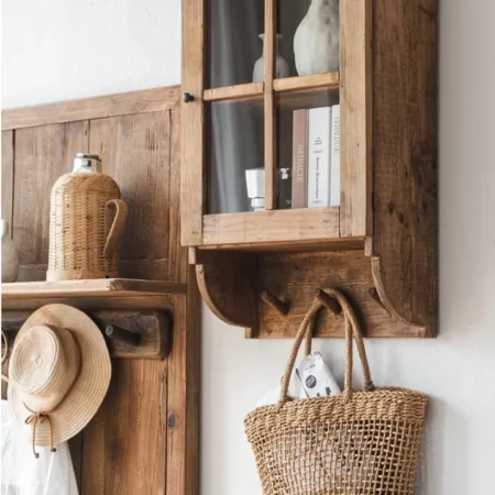 رف جداري دولاب زجاجي من خشب الصنوبر - أبعاد 75 × 45 × 24 سم