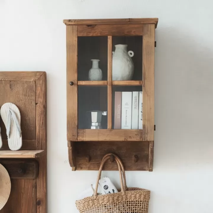 رف جداري دولاب زجاجي من خشب الصنوبر - أبعاد 75 × 45 × 24 سم - الصورة 3