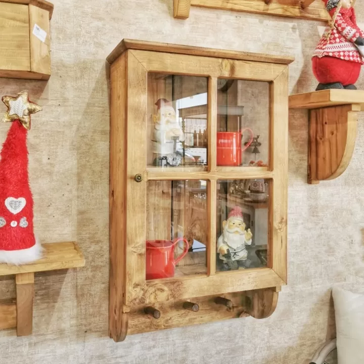 رف جداري دولاب زجاجي من خشب الصنوبر - أبعاد 75 × 45 × 24 سم - الصورة 4