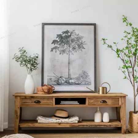 طاولة تلفزيون خشب الصنوبر بدرجين ورف - أبعاد 160 × 55 × 40 سم