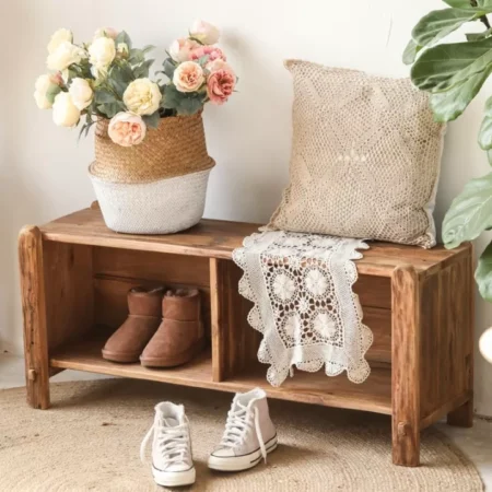 كرسي احذية لتبديل الأحذية مع رفوف تخزين - ارتفاع 47 سم، طول 107 سم، عمق 36 سم