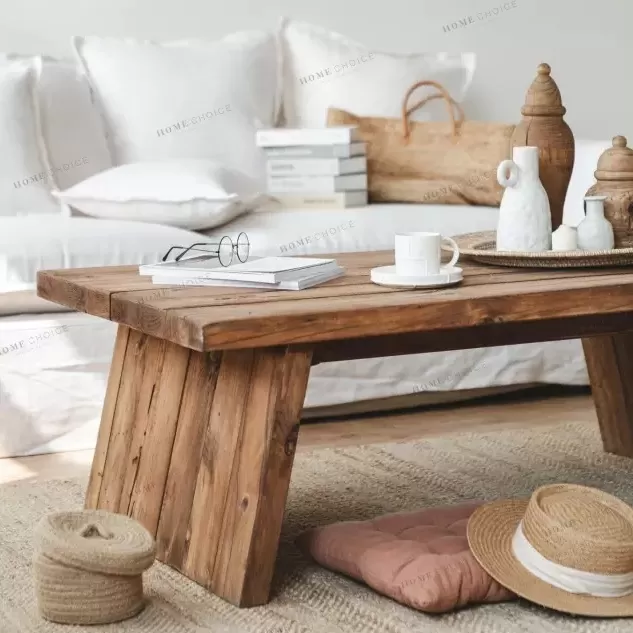 طاولة قهوة مستطيلة من خشب الصنوبر بأرجل عريضة منحنية - الصورة 2