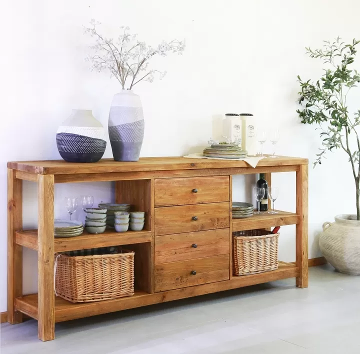 طاولة بوفيه باربع ادراج من الخشب الطبيعي