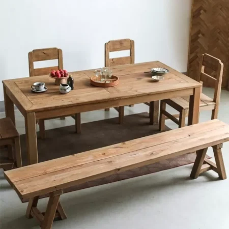 كرسي بانش من خشب الصنوبر الطبيعي بثلاث أرجل من كل جهة - ارتفاع 44 سم، طول 220 سم، عمق 40 سم