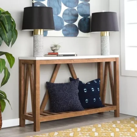 كونسول خشب ريفي بسطح رخام