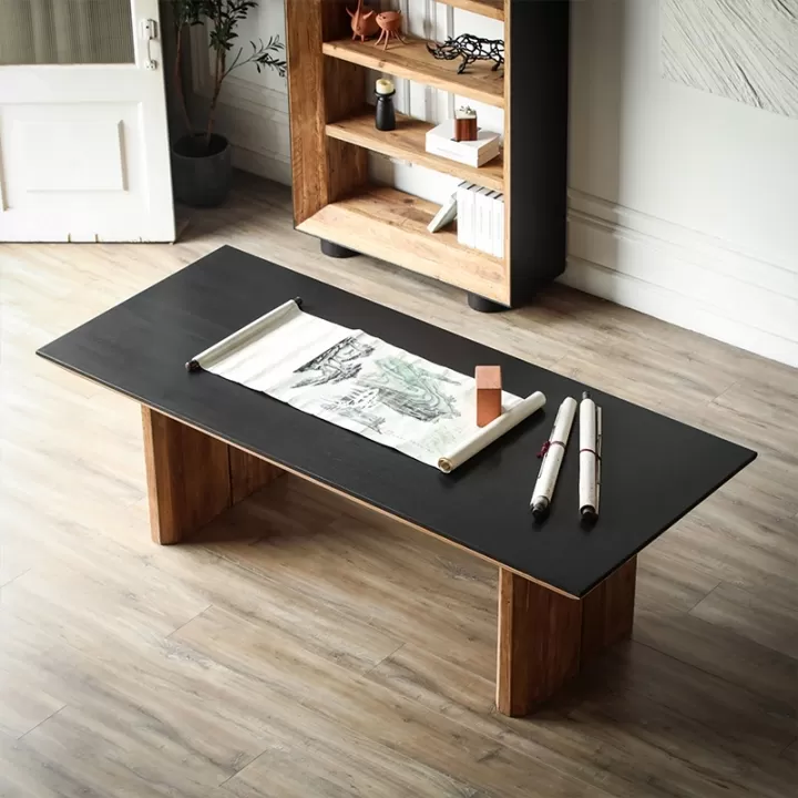 طاولة خشب طعام مع سطح من خشب MDF بقشرة الأوك