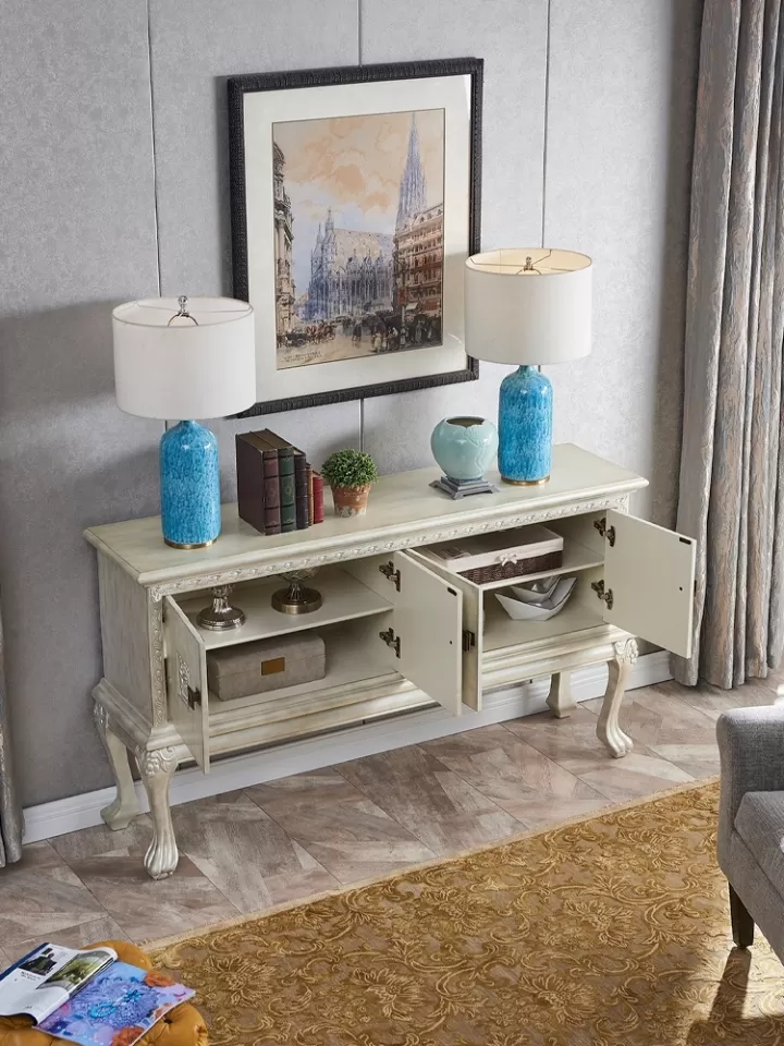 دولاب مدخل عريض بأربعة أبواب بلون أبيض ولمسة صدفية - الصورة 2