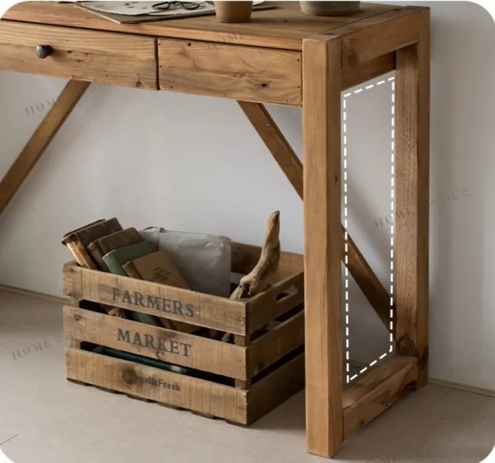 طاولة من الخشب كونسول ريفية من خشب الصنوبر بدرج ودعامات زاوية - الصورة 4