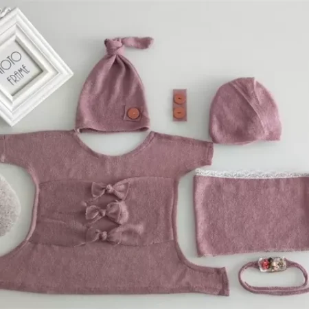 طقم ملابس بولستر قميص + مخدة + مشد + حزام + قبعة + مشد للارجل لتصوير المواليد