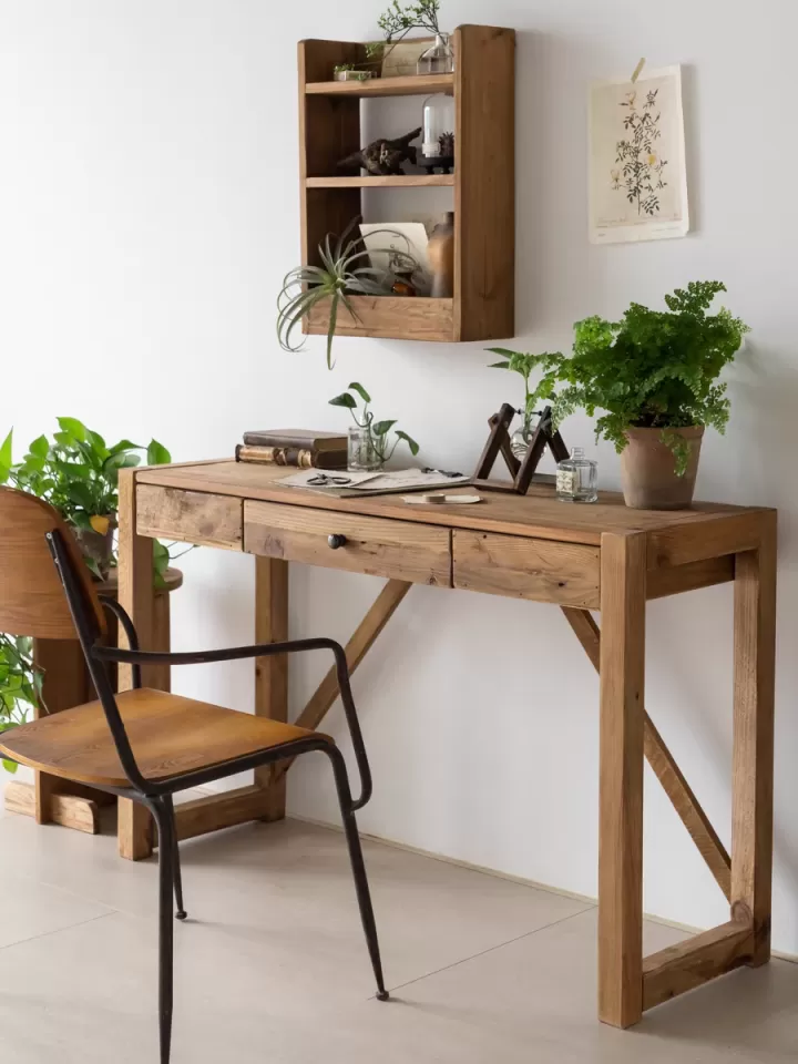 طاولة من الخشب كونسول ريفية من خشب الصنوبر بدرج ودعامات زاوية - الصورة 2