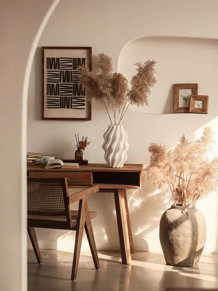 طاولة مكتب شخصي من خشب الصنوبر الطبيعي - مع درج ورفين للتخزين - الصورة 4