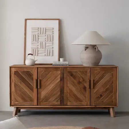 دولاب بوفيه من الخشب الطبيعي باربعة ابواب خشبية