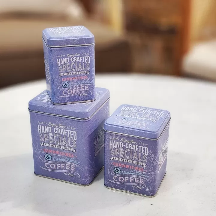 طقم علب معدنية (3 قطع) برسومات السبعينات وألوان الباستيل