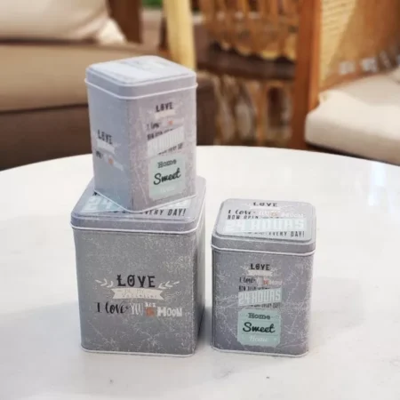 طقم علب معدنية (3 قطع) برسومات السبعينات وألوان الباستيل