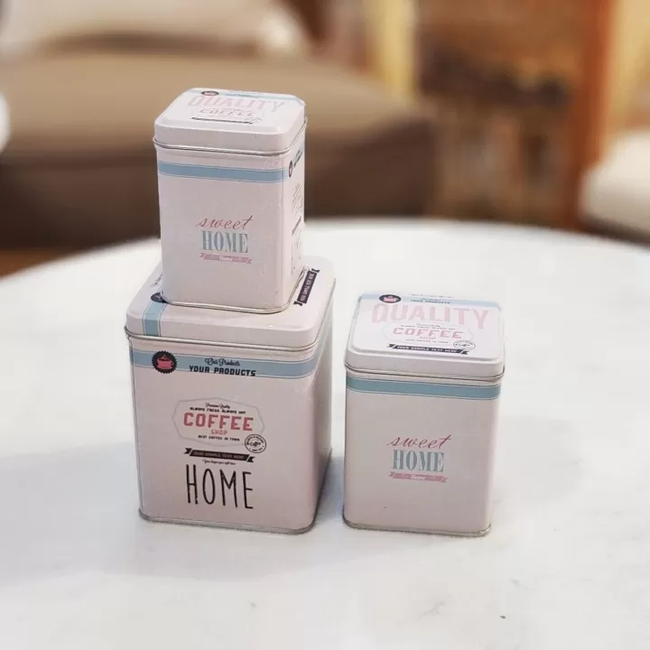 طقم علب معدنية (3 قطع) برسومات السبعينات وألوان الباستيل