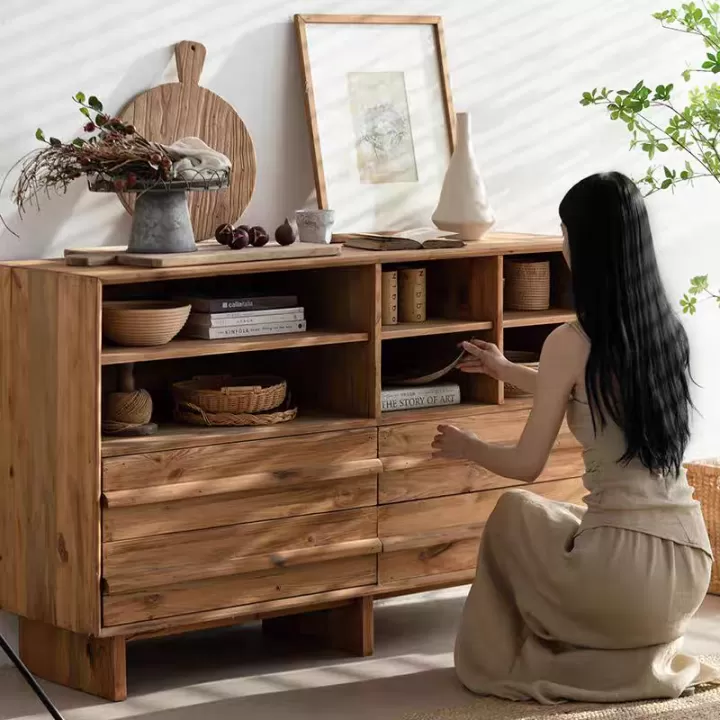 دولاب ريفي من خشب اربعة أدراج - مثالي للمداخل أو ركن القهوة أو البوفيه - الصورة 3