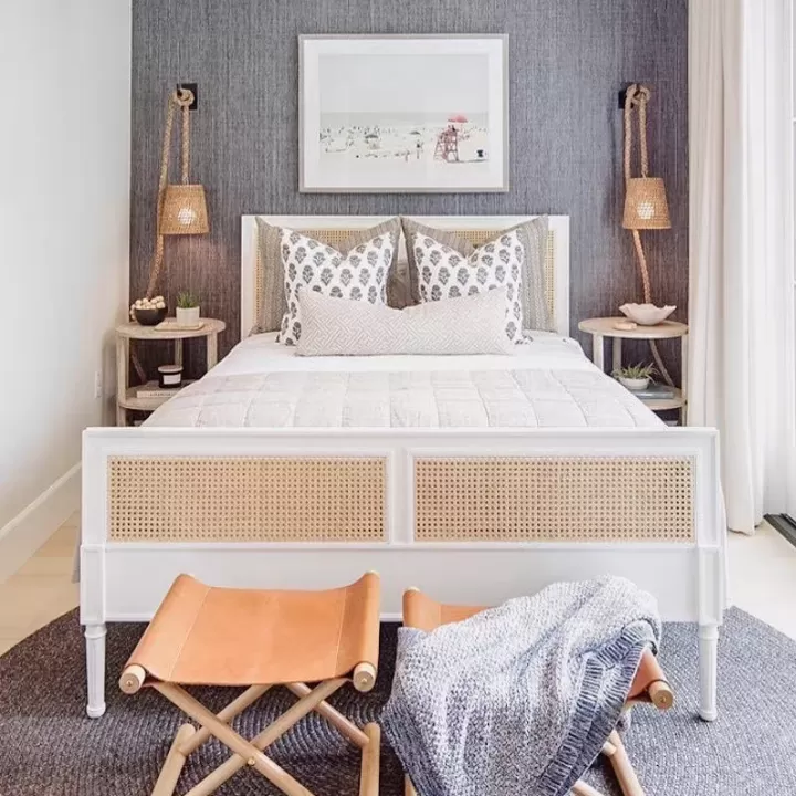 سرير نوم بطراز فرنسي من الخشب و الراتان الطبيعي - موديل 04 - الصورة 2