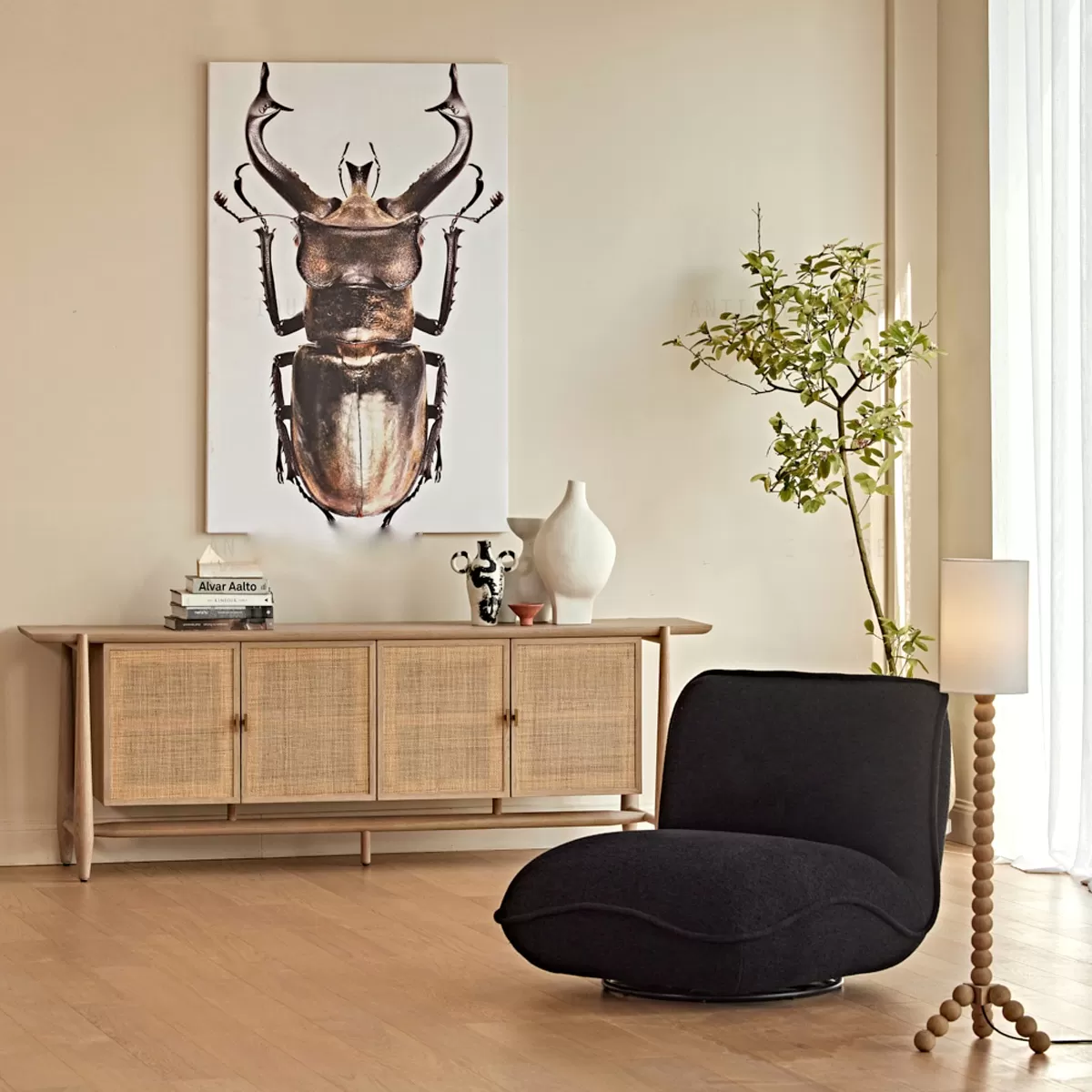 مدخل كونسول ريفي من خشب الاوك و الراتان الطبيعيان - الصورة 2