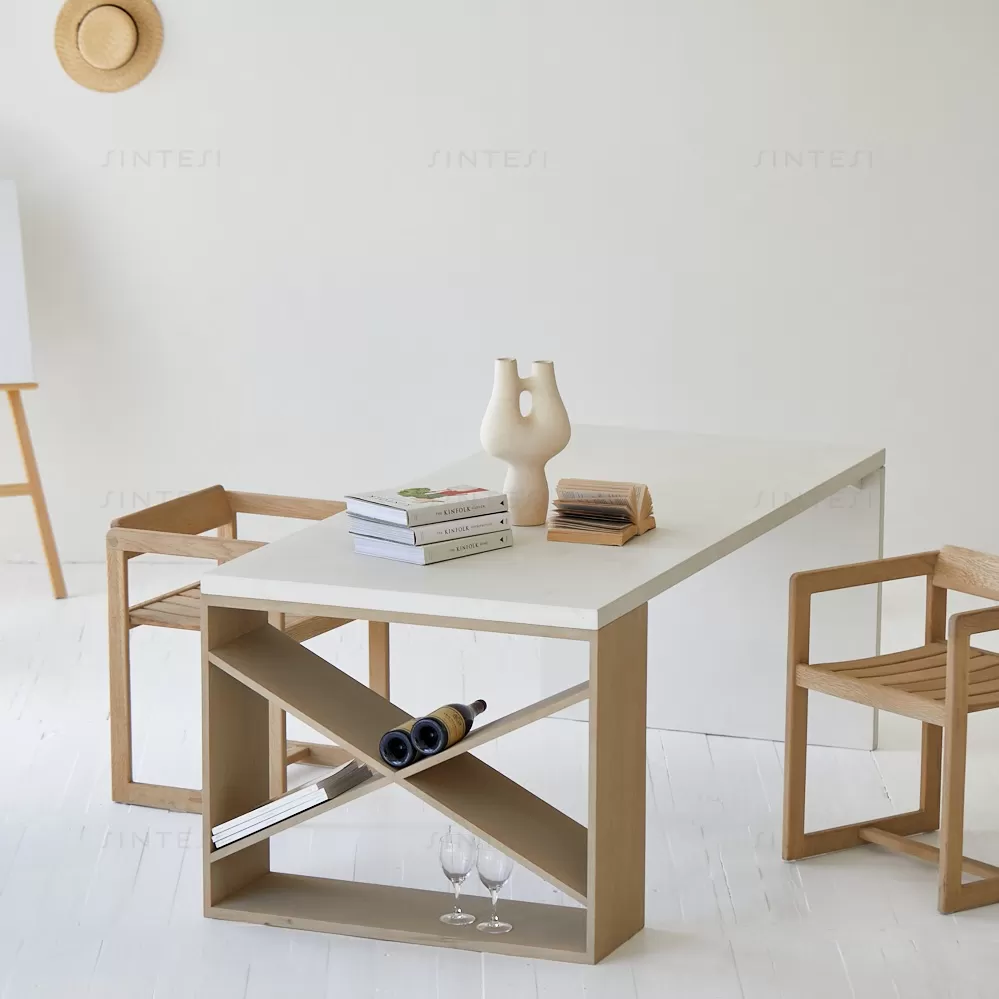 طاولة طعام من الخشب الطبيعي و طبقة اسمنتية