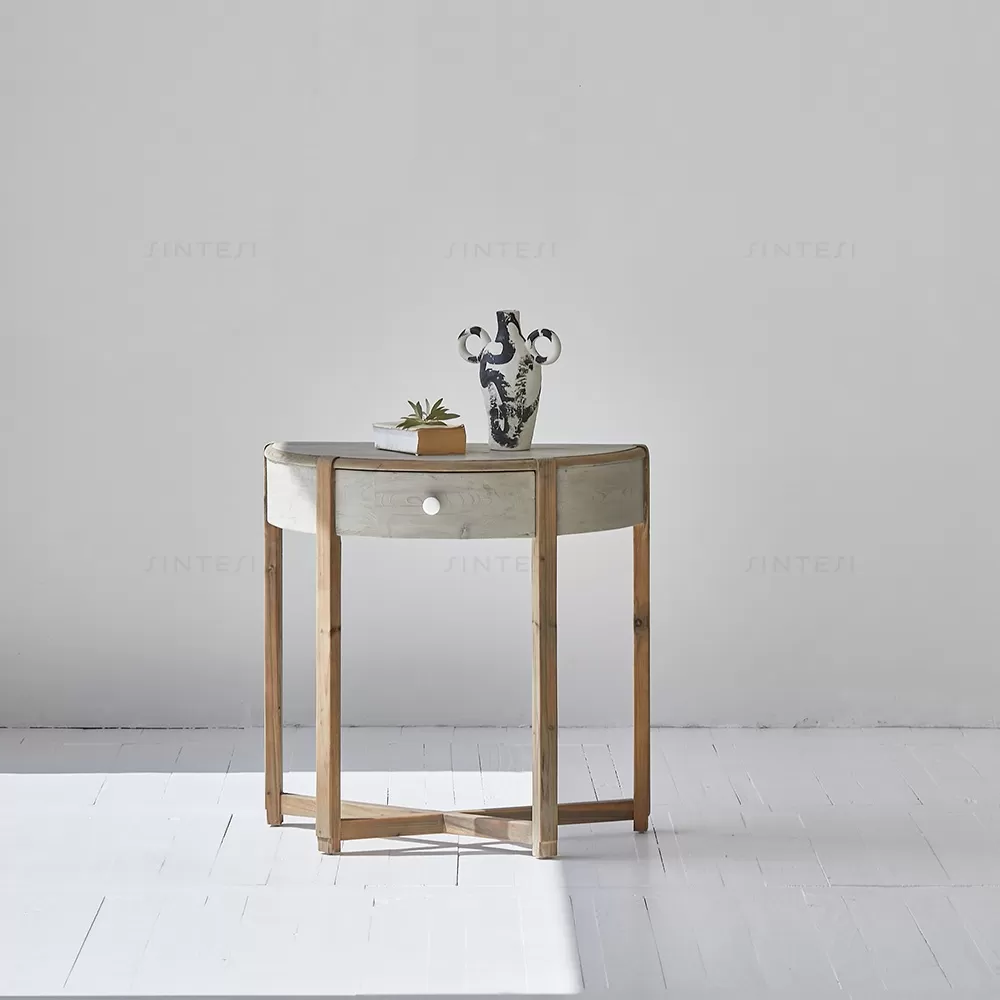 طاولة كونسول من خشب صنوبر الطبيعي بدرج تخزين