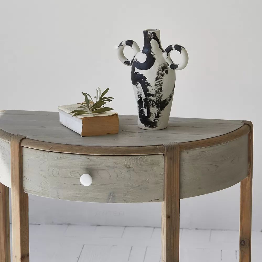 طاولة كونسول من خشب صنوبر الطبيعي بدرج تخزين - الصورة 2