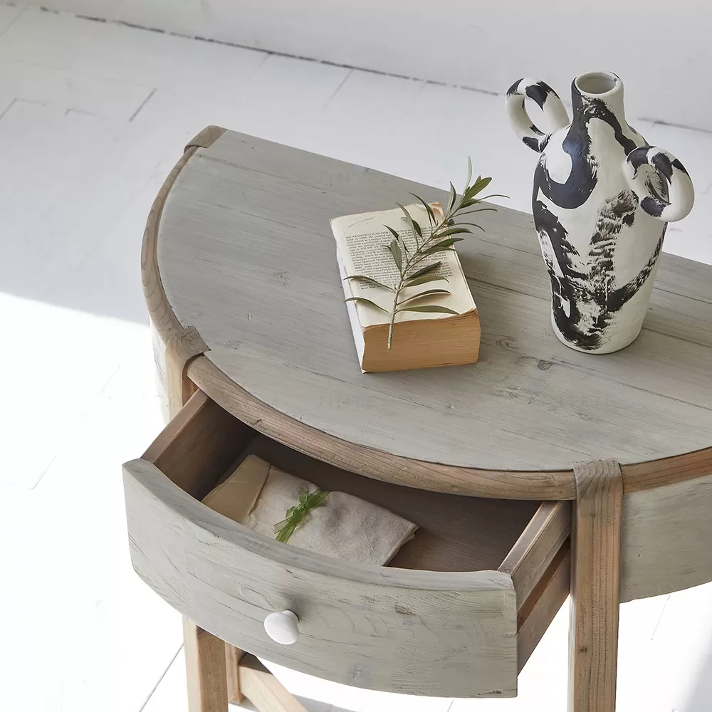 طاولة كونسول من خشب صنوبر الطبيعي بدرج تخزين - الصورة 3