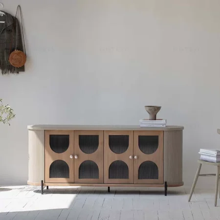 دولاب بوفيه من الاوك الطبيعي و زجاج المورو