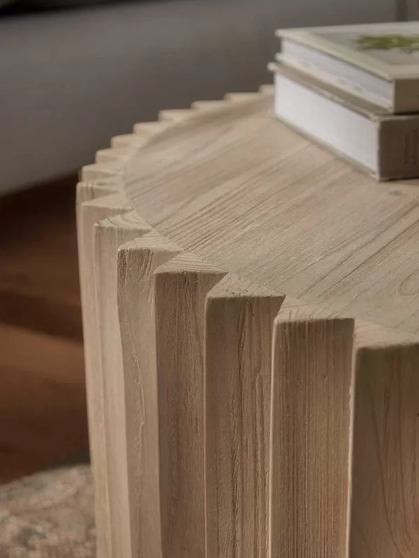 طاولة قهوة لوسط المجلس دائرية بدرجين مخفية من خشب الصنوبر - الصورة 3