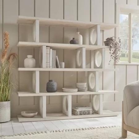 مكتبة من خشب الصنوبر الطبيعي - باعمدة دائرية