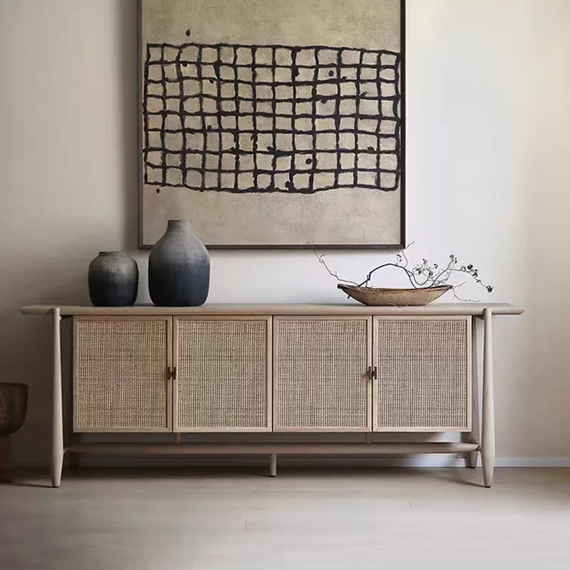 مدخل كونسول ريفي من خشب الاوك و الراتان الطبيعيان - الصورة 3